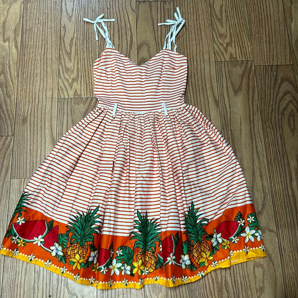 Collectif tropical fruit striped dress